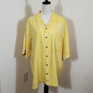 Tommy Bahama 100% Silk Yellow Men's Slightly Textured Casual Shirt, Size Large